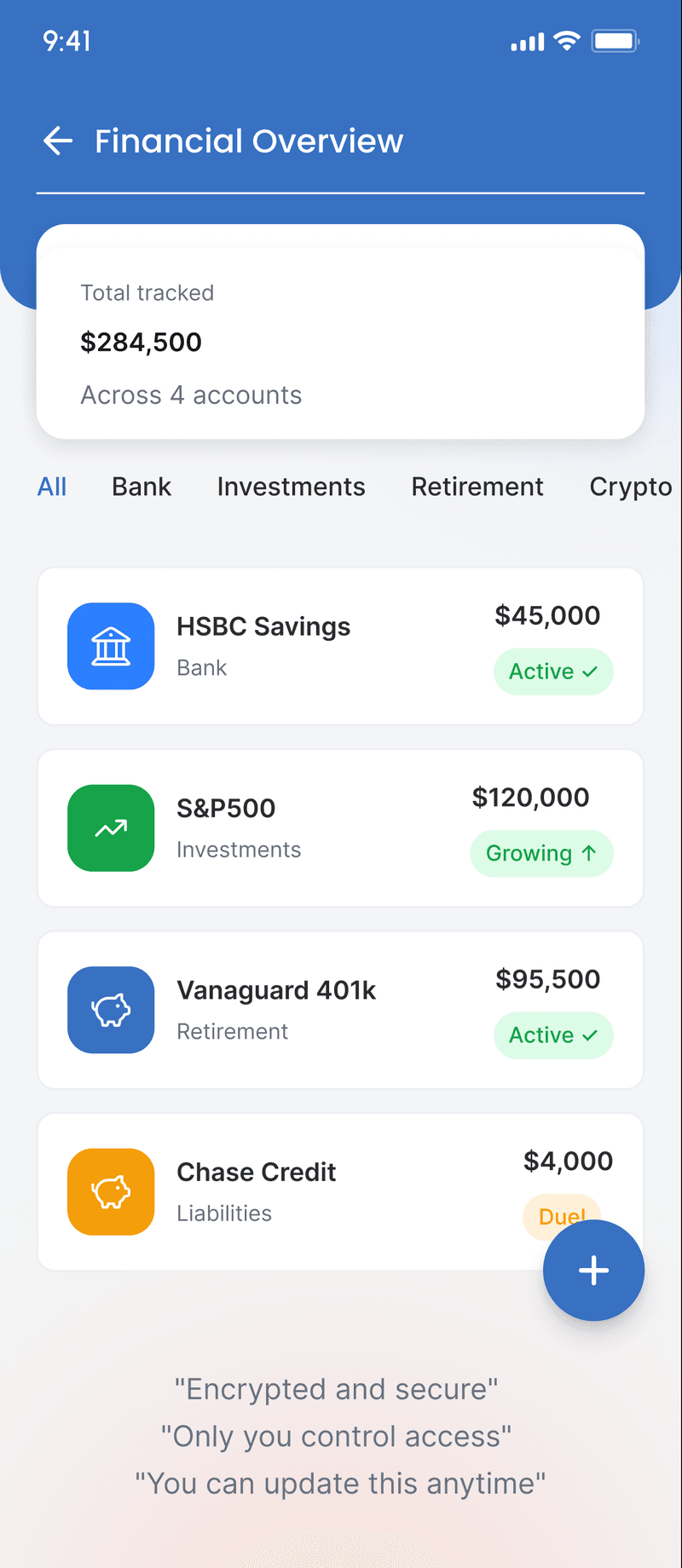 AssetOrganize financial overview on mobile
